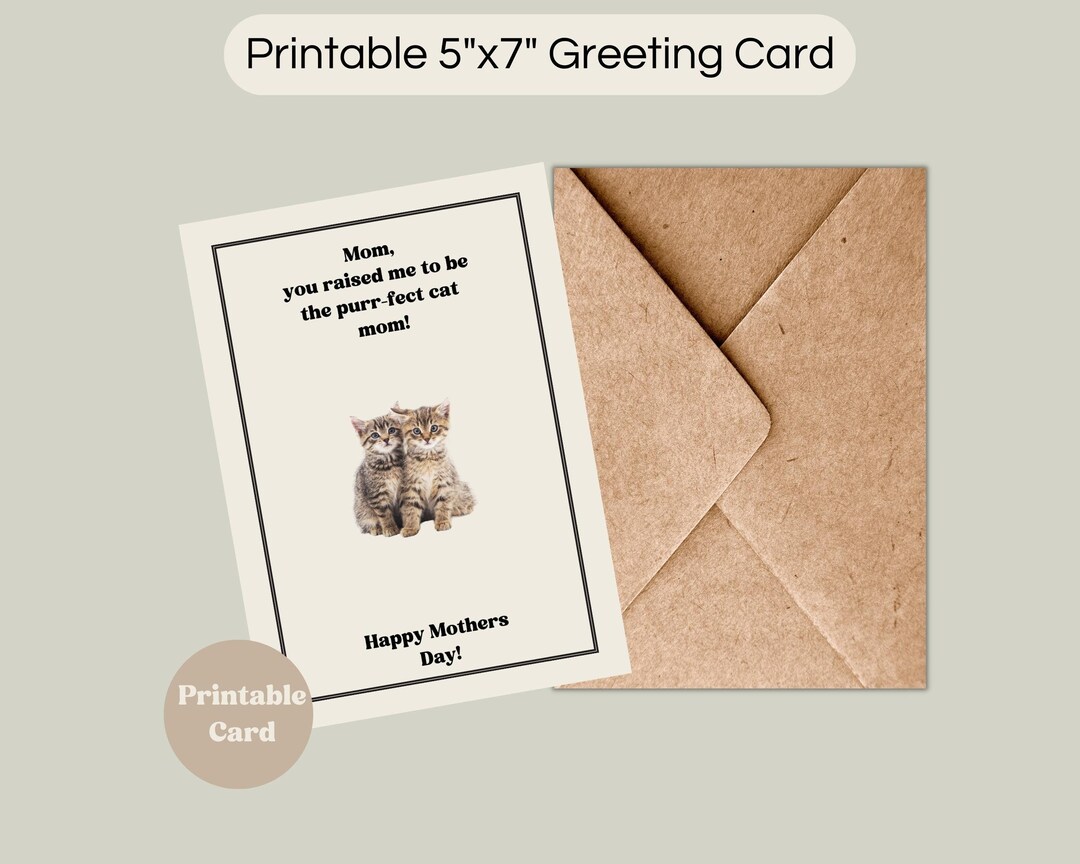 Printable Mothers Day Card, Funny Card for Mom, Cat Mom, Instant ...