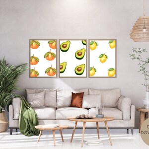Boho Fruit Wall Art Set Of 3 Printable, Kitchen Wall Art, Living Room Wall, Art Kitchen Decor, Avocado, Lemon, Oranges, Housewarming Gift