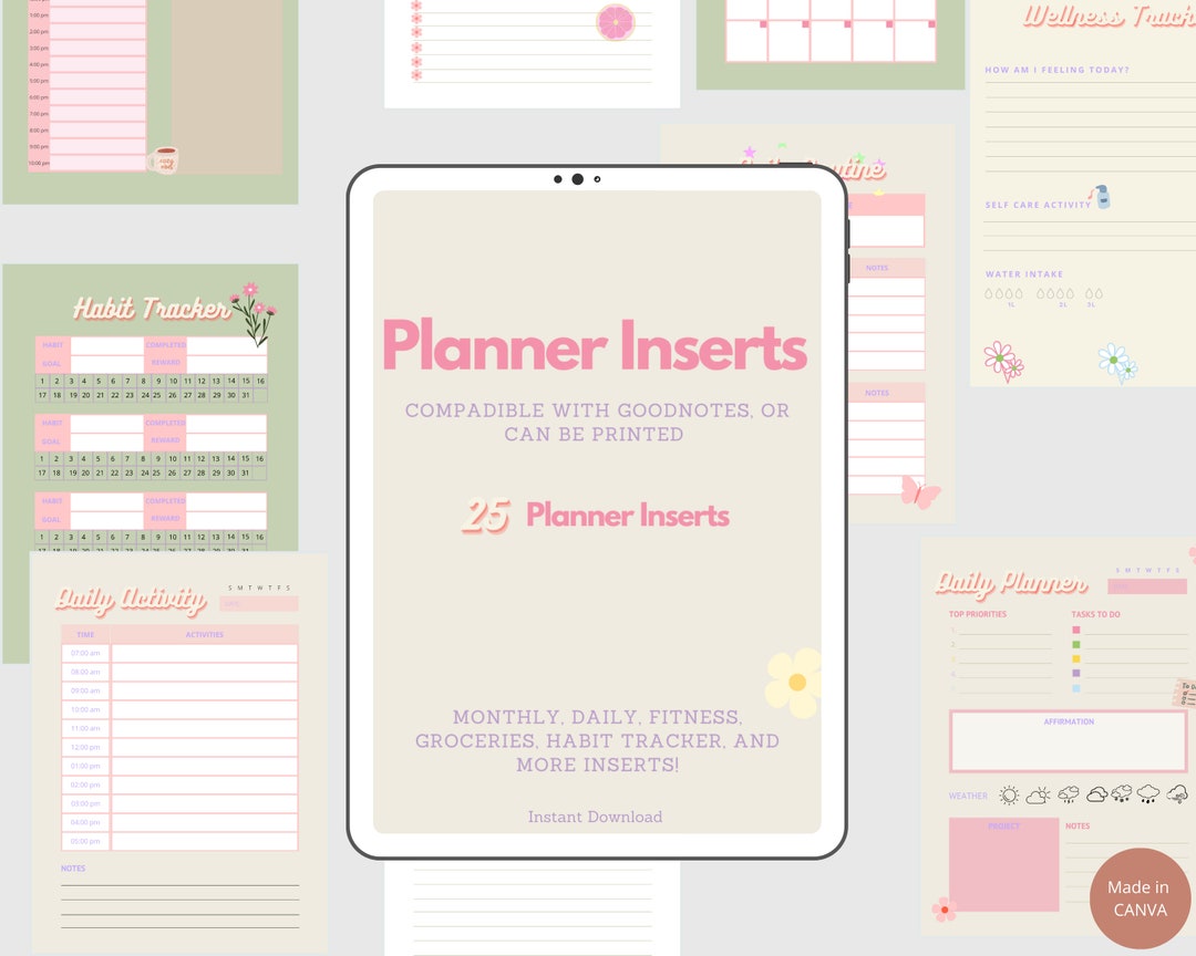 Planner Inserts, A5 Planner Inserts, Printable Inserts, Grocery List