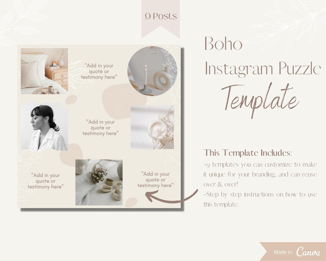 Boho Instagram Puzzle, Canva Template Puzzle, Puzzle Grid, Small ...