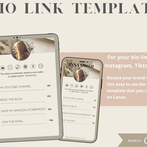 Bio Link Template, Instagram Link In Bio Website Template, bearbeitbar mit Canvas, Canva Bio Link Template, TikTok Link Page, beige Template
