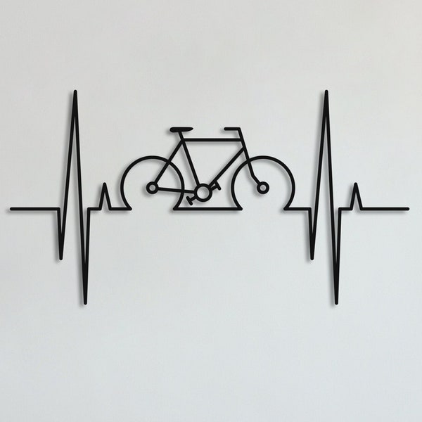 Heartbeat Wall Art with Bicycle, Metal Bicycle Heartbeat, Heart Metal Wall Decor, Heartbeat Sign, Metal Bike Gift, Bicycle & Heart, Cycling