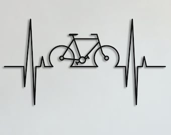Heartbeat Wall Art met fiets, metalen fiets hartslag, hart metalen wand decor, hartslag teken, metalen fiets cadeau, fiets & hart, fietsen
