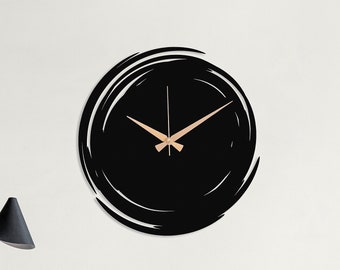 Horloge murale noire minimaliste, horloge murale noire silencieuse, horloge murale en métal au design unique, design minimaliste, noir silencieux unique, horloge murale noire