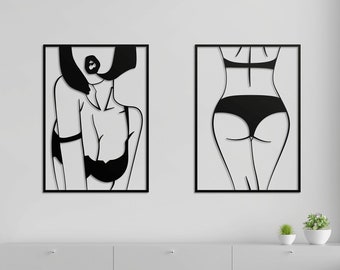 Set of 2 Woman Body Metal Wall Art, Sensual Home Decor