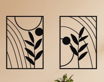 Modern Floral Metal Wall Art | Abstract Botanical Set of 2