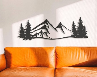 Mountain Metal Wall Art, Forest Silhouette Decor