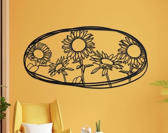 Arte mural metálico de campo de girasoles, decoración extragrande para sala de estar