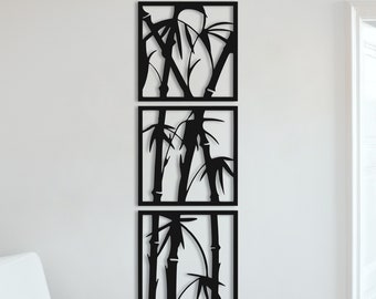 3 Panel Bamboo Metal Wall Art, Modern Home Decor