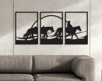 Cowboy Riding Horse Metal Wall Art, Southwest Decor