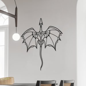 Dragon Metal Wall Art, Large Flying Dragon Metal Wall Decor, Gift for Gamer, Tribal Decor, Minimalist Line Art, Dragon Lover, Mythology Art