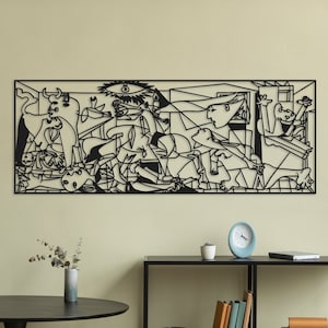 Minimal Guernica Metal Wall Art, Extra Large Metal Guernica, Guernica Metal Decor, Minimalist Line Art, Peace And War, Picasso Artwork
