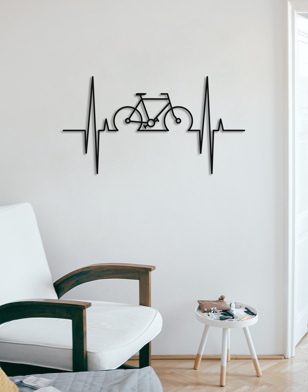Heartbeat Wall Art With Bicycle, Metal Bicycle Heartbeat, Heart Metal