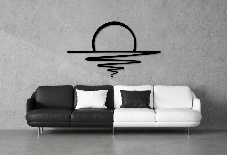 Sunset Metal Wall Art, Sunshine Minimalist Line Art, Mid Century Modern Decor, Unique Housewarming Gift, Oversize Livingroom Wall Hanging image 7