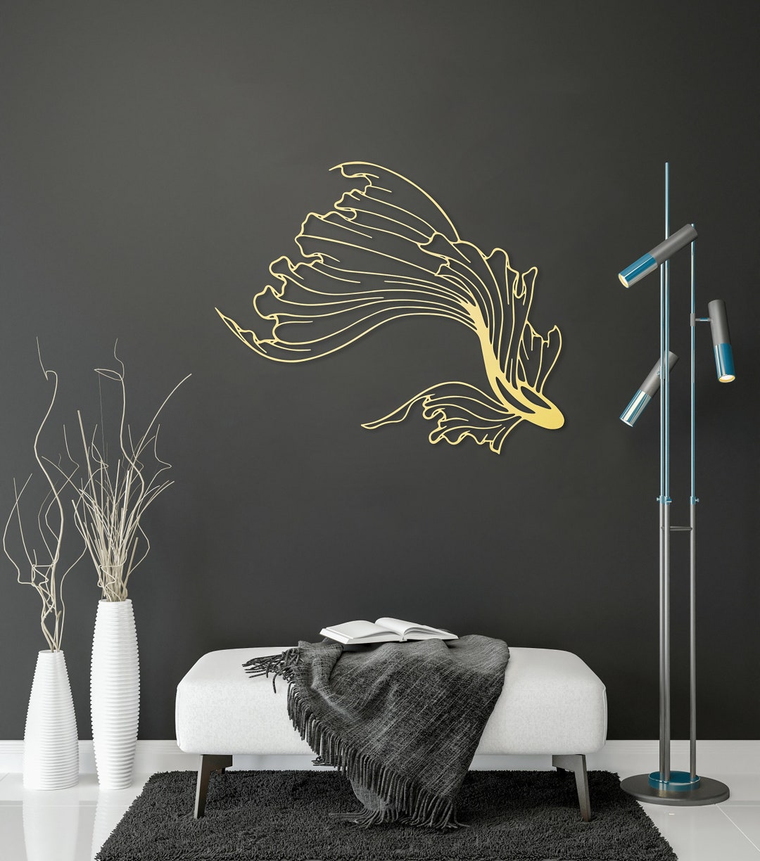 Image showcasing Koi Fish Metal Wall Art, Betta Fish Metal Wall Decor, Abstract Goldfish ...