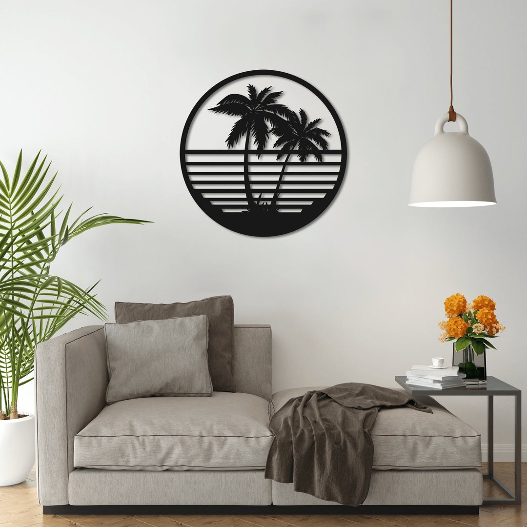 Palm Tree Tropical Metal Wall Art, Decorative Laser Cut Metal Wall