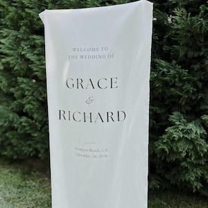 Personalized Wedding Welcome Sign, Custom Fabric Banner with Names and Date, Elegant Ceremony Entrance Decor, Modern Wedding Decoration