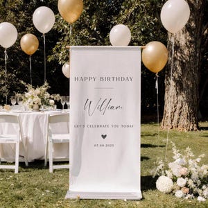 Linen Birthday Name Banner – Custom Fabric Sign – Minimalist Boho Party Decor – Personalized Name Flag  Custom Linen Fabric Sign