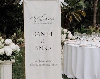 Custom Linen Wedding Sign, Fabric Wedding Sign, Custom Welcome Sign, Linen Wedding Banner, Wedding Decoration, Engagement Party Sign