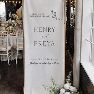 Personalized Wedding Welcome Sign Banner, Custom Cloth with Names and Date, Elegant Rustic Reception Decoration for Ceremony Entrance