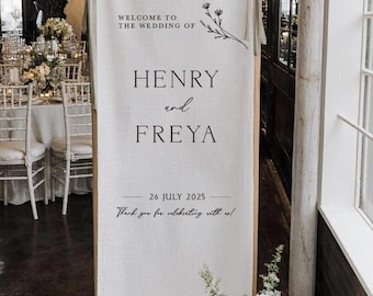 Personalized Wedding Welcome Sign Banner, Custom Cloth with Names and Date, Elegant Rustic Reception Decoration for Ceremony Entrance