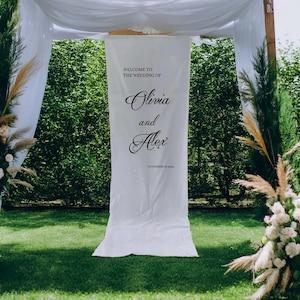 Custom Fabric Wedding Sign – Linen Welcome Banner – Engagement Sign – Personalized Wedding Ceremony & Reception Decor