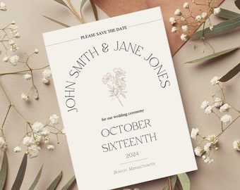 Simple Save the Date, Editable Save the Date, Chic and Floral Save the Date, Instant Download, Digital Download