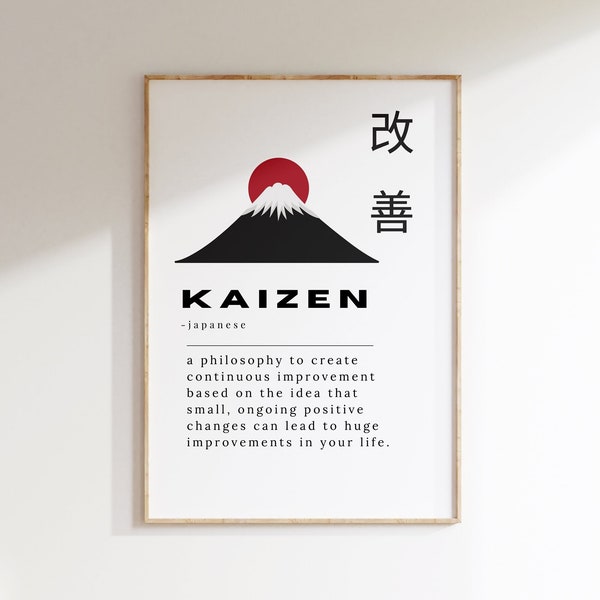kaizen japanese wall art printable, dictionary definition artwork poster, digital affirmations print, Japandi typography, digital download