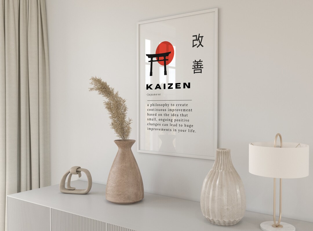 Kaizen Japanese Definition Printable Wall Art Minimalist Black and