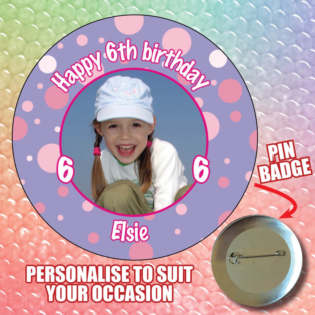 Personalized Photo Birthday Pin Badge, Custom Party Favor (75mm) - Etsy