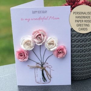 Personalisierte Geburtstag Danke Jubiläum Grußkarte mit Qualitäts Büttenpapier Blumenstrauß, Mama, Tochter Freundin, gran nan 262