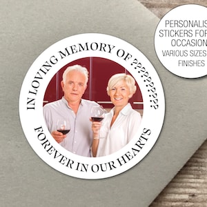 Gepersonaliseerde fotostickers Begrafenis / Herdenking / Herinnering etiketten altijd in onze hartenvelop Seals 944
