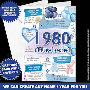 Carte du 45e anniversaire pour mari, carte d'anniversaire pour lui, carte de voeux de bonheur né en 1980 faits marquants 45 ans autres âges -083