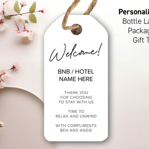 10 étiquettes-cadeaux de bienvenue personnalisées imprimées pour votre maison de vacances ou votre maison d'hôtes, étiquette de bouteille de bagage, étiquettes de vin BNB air d'hôtel 98
