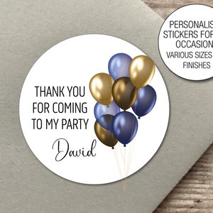 Personalisierte marineblaue Ballon-Aufkleber-kundenspezifische Geburtstagsfeier-Einladung Süßkegeletiketten Danke Party-Tasche Geschenkanhänger Favor Siegel 793