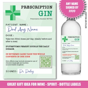 Personalised Prescription Birthday bottle label sticker Wine Rum Vodka Gin Whiskey 18th 21st 30th 40th 50th 60th 70th for dad son mum 195