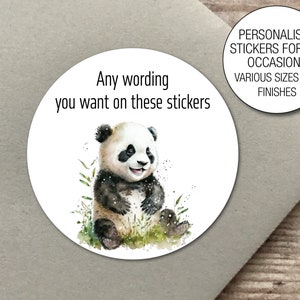 Personalisierte Baby Cute Panda Aufkleber Kundenspezifische Geburtstagsfeier-Babyparty-üße Kegelaufkleber Danke Party-Tasche Geschenkanhänger Favor Siegel 799