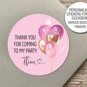 Autocollants de ballon rose personnalisés Invitation de fête d'anniversaire étiquettes de cône doux Merci Party Bag Gift Tag Favor Seals 788
