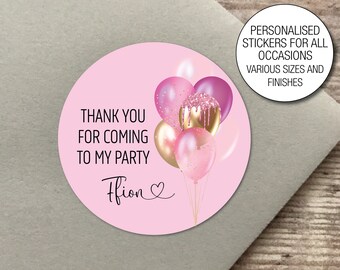 Personalised Pink Balloon Stickers Custom Birthday Party Invitation sweet cone labels Thank You Party Bag Gift Tag Favour Seals  788