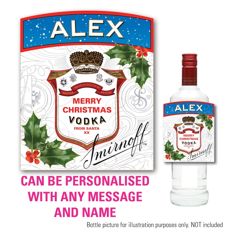 Etichetta personalizzata per bottiglia di vodka, regalo di compleanno, regalo originale CHRISTMAS HOLLY