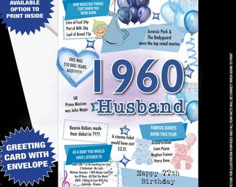 65th Birthday Card For Husband, Birthday Card For Him, Happy 65th Greetings Card Born In 1960 Facts Milestone 65 years  other ages -083