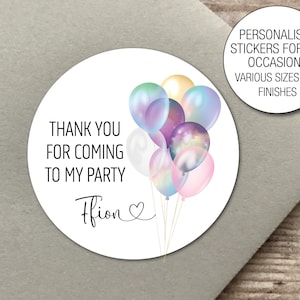 Personalised Colourful Balloon Stickers Custom Birthday Party Invitation sweet cone labels Thank You Party Bag Gift Tag Favour Seals  792