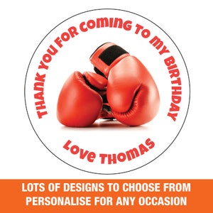 Luva de boxe personalizada inspirada em sacos de festa de feliz aniversário, etiquetas, obrigado, qualquer nome, mensagem, menino, menina, brilho de festa ou fosco 654-2