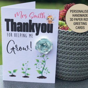 Cartão de agradecimento personalizado do professor com flores de papel feitas à mão de qualidade, final do período escolar, ajude-me a crescer 261