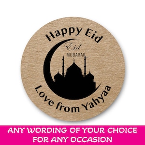 Étiquettes personnalisées de sac de fête de l'islam musulman Eid Mubarak, autocollants Merci N'importe quel message/nom brillant ou mat 1241