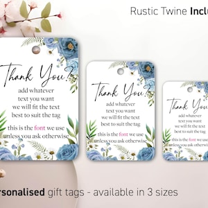 Étiquettes personnalisées imprimées pour toutes les occasions, anniversaire, funérailles, fleurs bleues, mariage, baby shower, bougie, cadeau de remerciement GLOSS 248