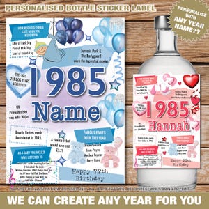 Etichetta adesiva personalizzata per bottiglia del 1985, 40° anniversario, design personalizzato per il Regno Unito, fatti di buon compleanno, vino, vodka, gin e whisky, compleanno speciale 190