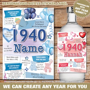 Gepersonaliseerde 1940 85e flesetiketsticker 85 jaar oud UK Custom Design Happy Birthday feiten Wine Vodka Gin Whisky speciale verjaardag 190