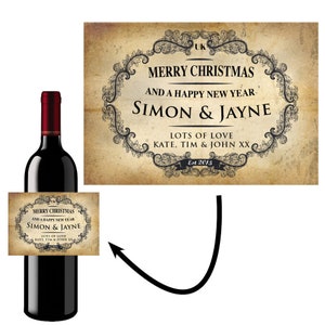 Etichetta personalizzata per bottiglia d'epoca di Natale, vino, gin, prosecco, champagne, vodka, insegnante, scuola, Babbo Natale segreto, novità, regalo di Natale, 30