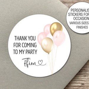 Personalisierte Gold-Rosa-Ballon-Aufkleber Benutzerdefinierte Geburtstags-Party-Einladung süße Kegel-Etiketten Danke Party-Tasche Geschenkanhänger-Bevorzugung-Siegel 790